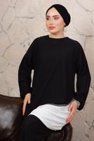 Tesettür giyim SİYAH ZİNCİR DETAYLI GARNİLİ BÜRÜMCÜK İKİLİ TAKIM T 8803