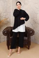 Tesettür giyim SİYAH ZİNCİR DETAYLI GARNİLİ BÜRÜMCÜK İKİLİ TAKIM T 8803