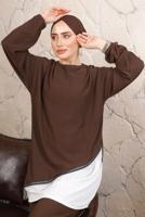 Tesettür giyim KAHVE ZİNCİR DETAYLI GARNİLİ BÜRÜMCÜK İKİLİ TAKIM T 8803