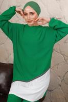 Tesettür giyim YEŞİL ZİNCİR DETAYLI GARNİLİ BÜRÜMCÜK İKİLİ TAKIM T 8803