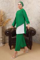 Tesettür giyim YEŞİL ZİNCİR DETAYLI GARNİLİ BÜRÜMCÜK İKİLİ TAKIM T 8803