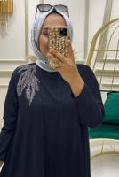 Tesettür giyim LACİVERT TAŞ BASKILI ÜÇLÜ PANTOLONLU TAKIM T 90042