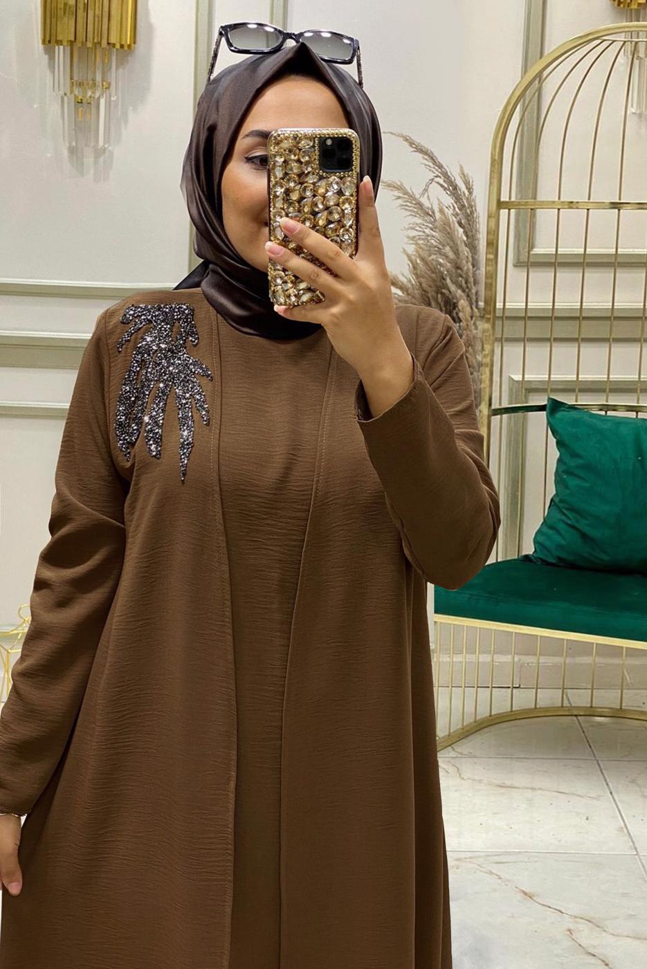 Vêtements hijab TABA ENSEMBLE PANTALON 3 PIÈCES BRODÉ GEMMES T 90042