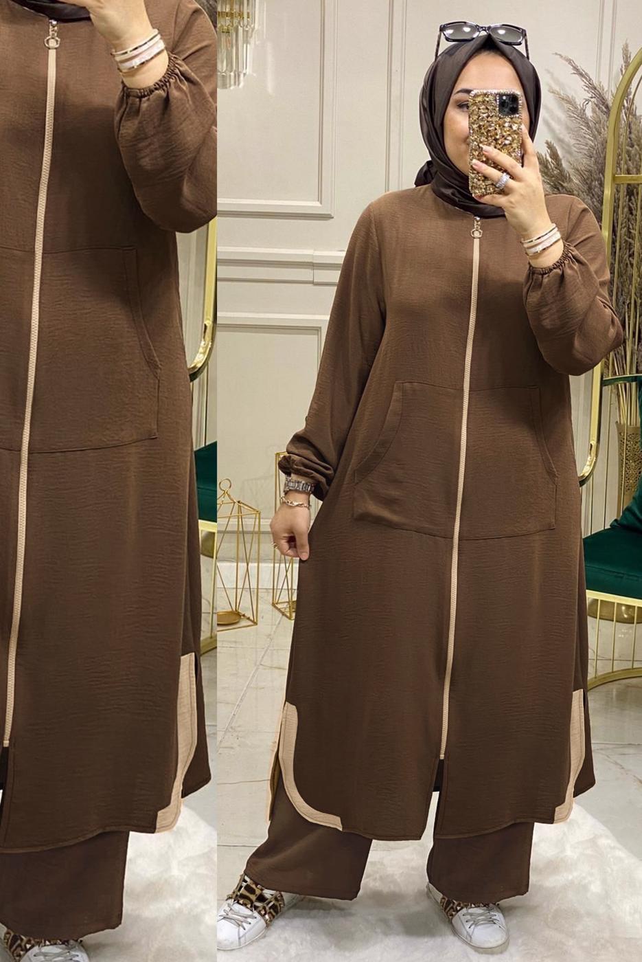 Hijab clothing TABA ZIPPERED 2-PIECE PANTS SUIT WITH ELASTIC CUFFS T 90047