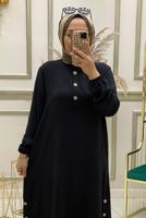 Vêtements hijab NOIR ENSEMBLE PANTALON 2 PIÈCES AVEC POIGNETS ÉLASTIQUE AVEC DÉTAIL BOUTONS T 90110