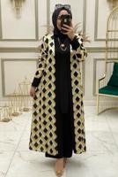 Vêtements hijab NOIR ENSEMBLE PANTALON 3 PIÈCES À MOTIFS GÉOMÉTRIQUES T 90346