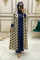 Vêtements hijab BLEU MARINE ENSEMBLE PANTALON 3 PIÈCES À MOTIFS GÉOMÉTRIQUES T 90346