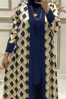 Vêtements hijab BLEU MARINE ENSEMBLE PANTALON 3 PIÈCES À MOTIFS GÉOMÉTRIQUES T 90346