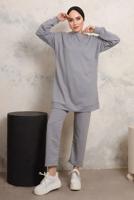 Tesettür giyim GRİ TAŞ İŞLEME DETAYLI PANTOLONLU TAKIM T 9103