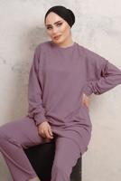 Tesettür giyim PEMBE TAŞ İŞLEME DETAYLI PANTOLONLU TAKIM T 9103