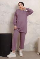Tesettür giyim PEMBE TAŞ İŞLEME DETAYLI PANTOLONLU TAKIM T 9103