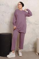 Tesettür giyim PEMBE TAŞ İŞLEME DETAYLI PANTOLONLU TAKIM T 9103