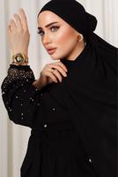 Tesettür giyim SİYAH TAŞ İŞLEMELİ KUŞAKLI PANTOLONLU TAKIM T 9203