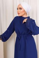 Tesettür giyim LACİVERT TAŞ İŞLEMELİ KUŞAKLI PANTOLONLU TAKIM T 9203