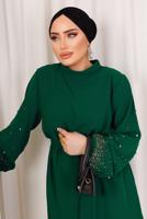 Tesettür giyim YEŞİL TAŞ İŞLEMELİ KUŞAKLI PANTOLONLU TAKIM T 9203