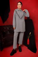 Tesettür giyim GRİ ZİNCİR DETAYLI FERMUARLI İKİLİ PANTOLONLU TAKIM T 9292