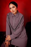 Tesettür giyim MOR ZİNCİR DETAYLI FERMUARLI İKİLİ PANTOLONLU TAKIM T 9292