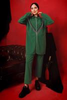 Tesettür giyim YEŞİL ZİNCİR DETAYLI FERMUARLI İKİLİ PANTOLONLU TAKIM T 9292