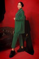 Tesettür giyim YEŞİL ZİNCİR DETAYLI FERMUARLI İKİLİ PANTOLONLU TAKIM T 9292