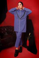 Tesettür giyim LACİVERT ZİNCİR DETAYLI FERMUARLI İKİLİ PANTOLONLU TAKIM T 9292