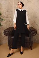 Tesettür giyim SİYAH ZİNCİR DETAYLI İKİLİ PANTOLONLU TAKIM T 9392 