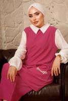 Tesettür giyim FUŞYA ZİNCİR DETAYLI İKİLİ PANTOLONLU TAKIM T 9392 