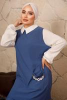 Tesettür giyim LACİVERT ZİNCİR DETAYLI İKİLİ PANTOLONLU TAKIM T 9392 