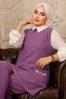 Tesettür giyim MOR ZİNCİR DETAYLI İKİLİ PANTOLONLU TAKIM T 9392 