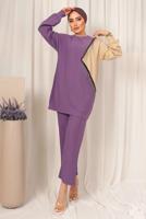 Tesettür giyim MOR ZİNCİR DETAYLI İKİ RENKLİ PANTOLONLU TAKIM T 9403