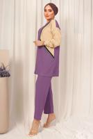 Tesettür giyim MOR ZİNCİR DETAYLI İKİ RENKLİ PANTOLONLU TAKIM T 9403