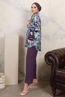 Tesettür giyim MOR DESENLİ BELİ LASTİKLİ SATEN GÖMLEK TAKIM T 9703