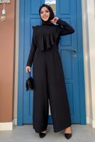 Tesettür giyim SİYAH FIRFIR DETAYLI GENİŞ PAÇA TULUM T 0873