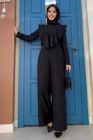 Tesettür giyim SİYAH FIRFIR DETAYLI GENİŞ PAÇA TULUM T 0873