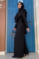 Tesettür giyim SİYAH FIRFIR DETAYLI GENİŞ PAÇA TULUM T 0873