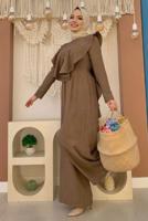 Tesettür giyim KAHVE FIRFIR DETAYLI GENİŞ PAÇA TULUM T 0873