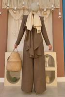 Tesettür giyim KAHVE FIRFIR DETAYLI GENİŞ PAÇA TULUM T 0873