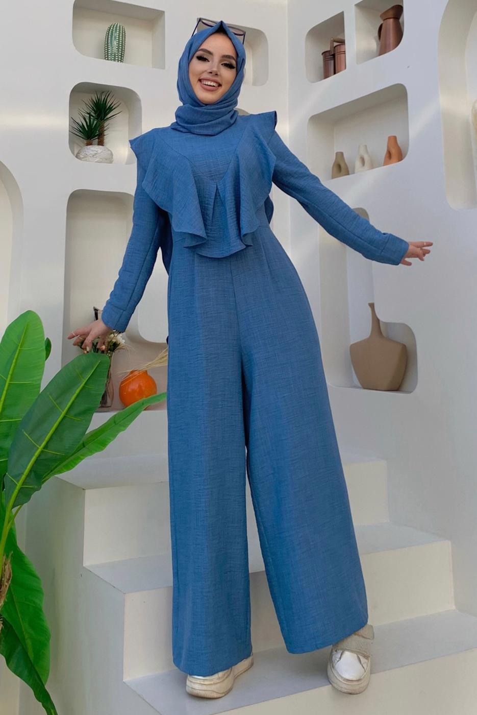 Vêtements hijab BLEU MARINE SALOPETTE LARGE À VOLANTS T 0873