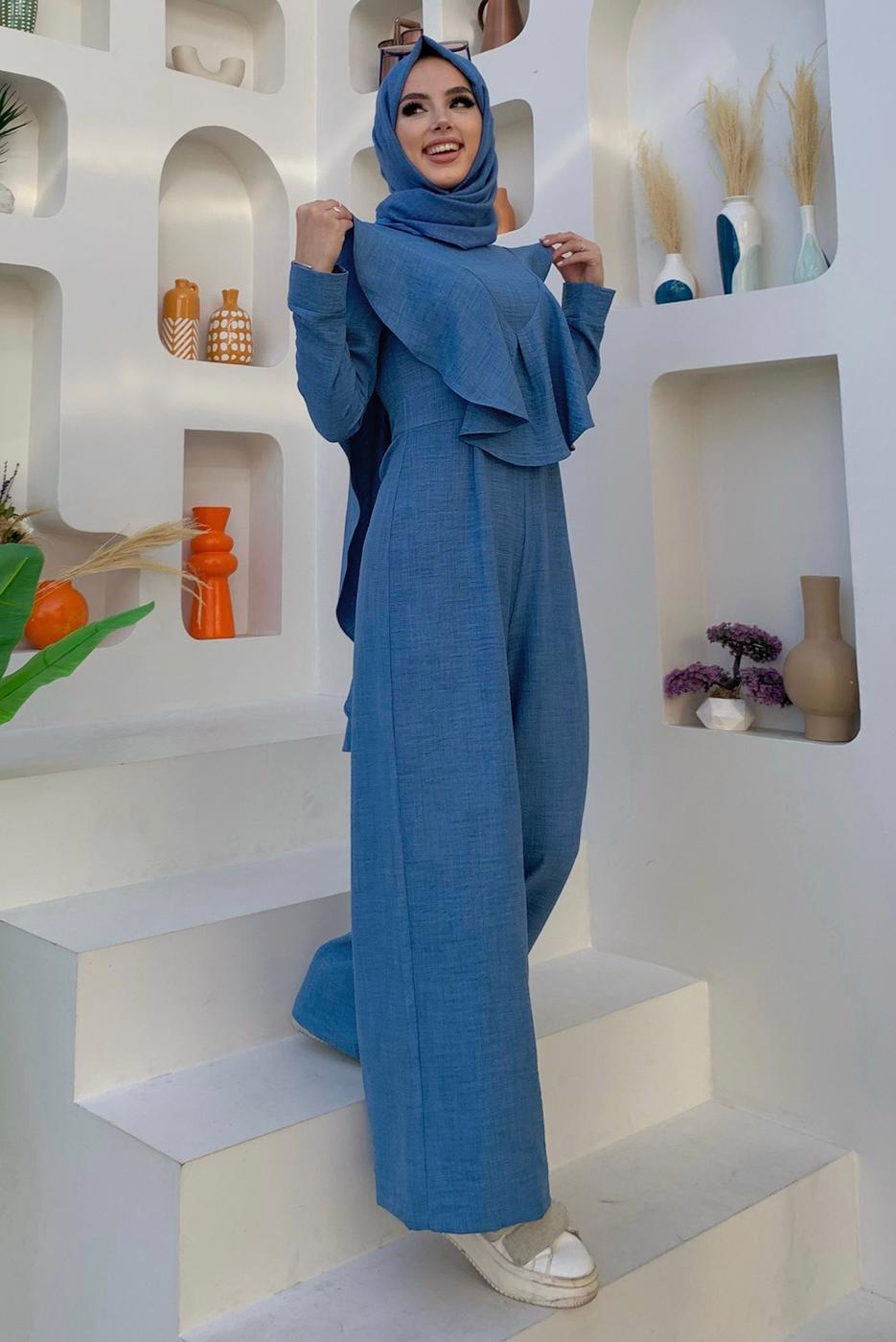 Vêtements hijab BLEU MARINE SALOPETTE LARGE À VOLANTS T 0873