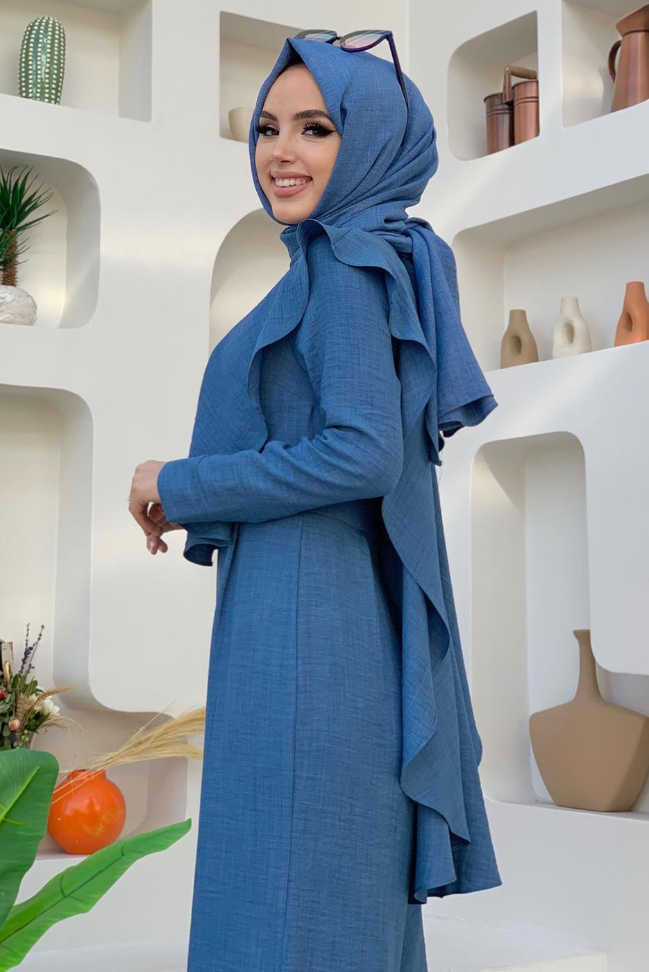 Vêtements hijab BLEU MARINE SALOPETTE LARGE À VOLANTS T 0873