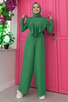 Hijab clothing GREEN RUFFLED WIDE LEG OVERALLS T 0873