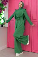 Hijab clothing GREEN RUFFLED WIDE LEG OVERALLS T 0873