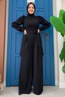 Hijab clothing BLACK BELTED WIDE LEG OVERALLS T 1473