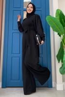 Hijab clothing BLACK BELTED WIDE LEG OVERALLS T 1473
