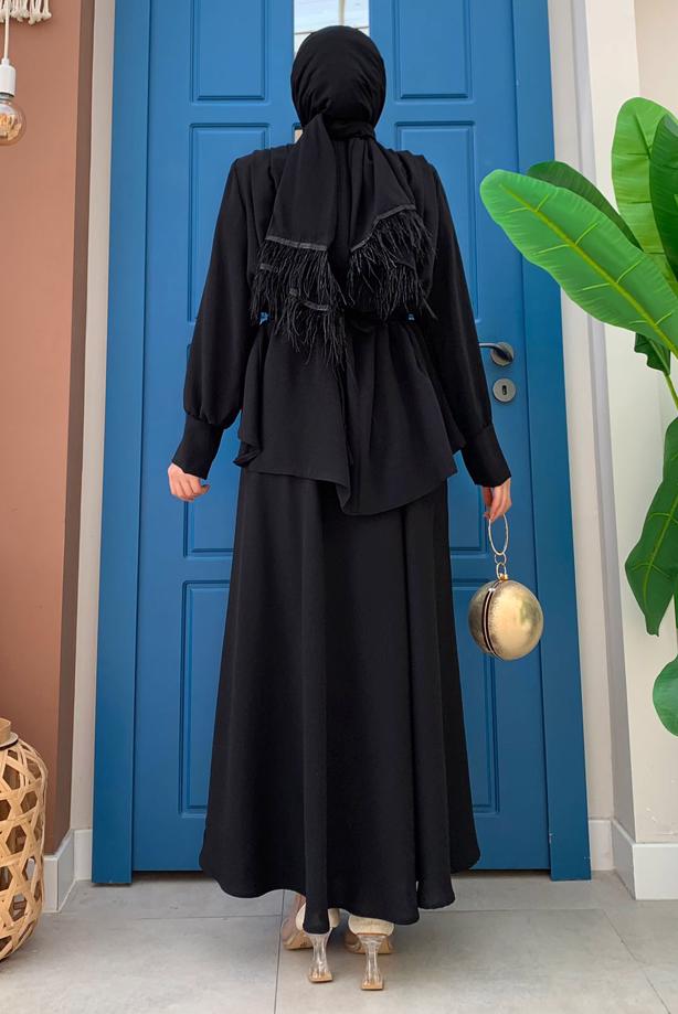Vêtements hijab NOIR SALOPETTE LARGE AVEC CEINTURE T 1473 - TRENDTESETTÜR