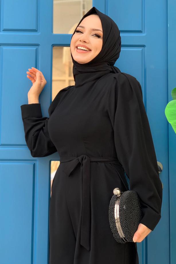 Vêtements hijab NOIR SALOPETTE LARGE AVEC CEINTURE T 1473 - TRENDTESETTÜR