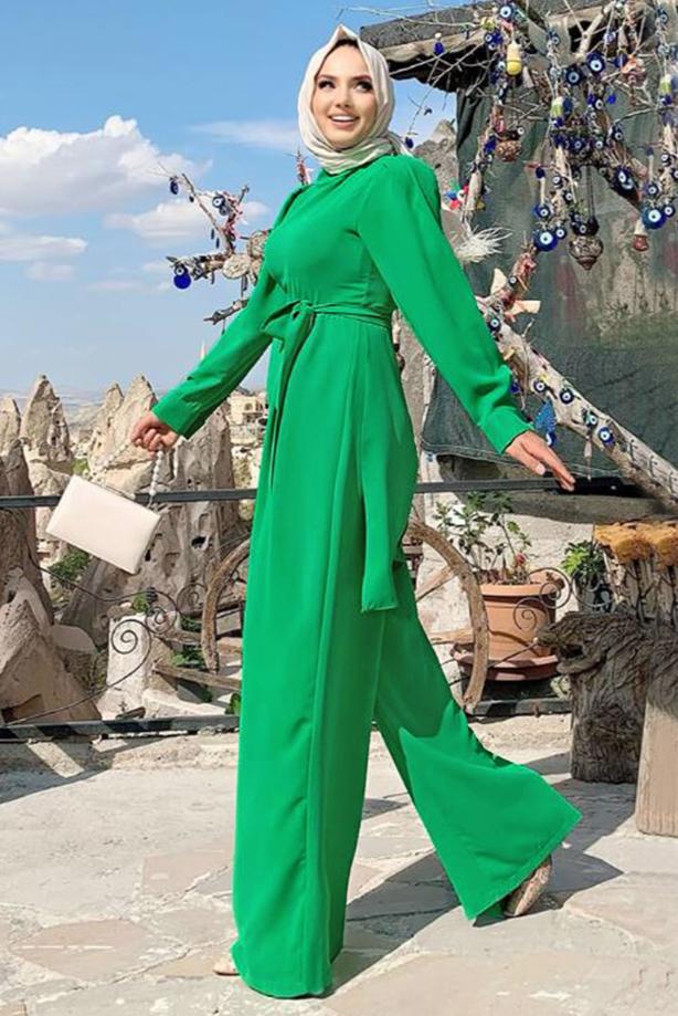 Vêtements hijab VERT SALOPETTE LARGE AVEC CEINTURE T 1473 - TRENDTESETTÜR