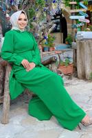 Hijab clothing GREEN BELTED WIDE LEG OVERALLS T 1473	