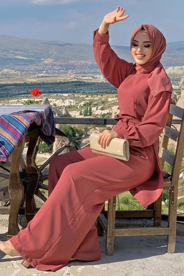 Vêtements hijab ROSE SALOPETTE LARGE AVEC CEINTURE T 1473 - TRENDTESETTÜR