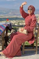 Tesettür giyim PEMBE KUŞAKLI GENİŞ PAÇA TULUM T 1473