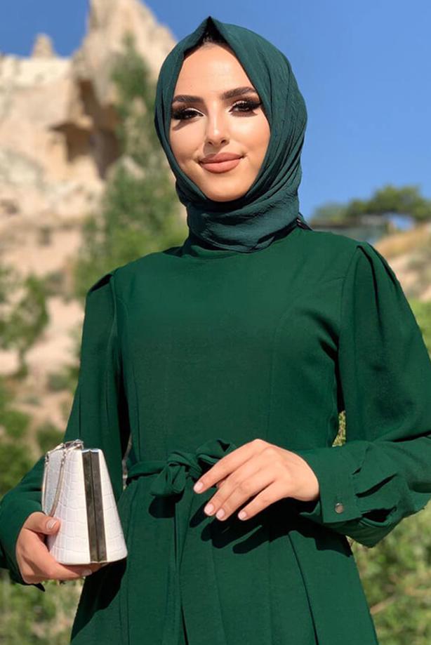 Vêtements hijab VERT SALOPETTE LARGE AVEC CEINTURE T 1473 - TRENDTESETTÜR